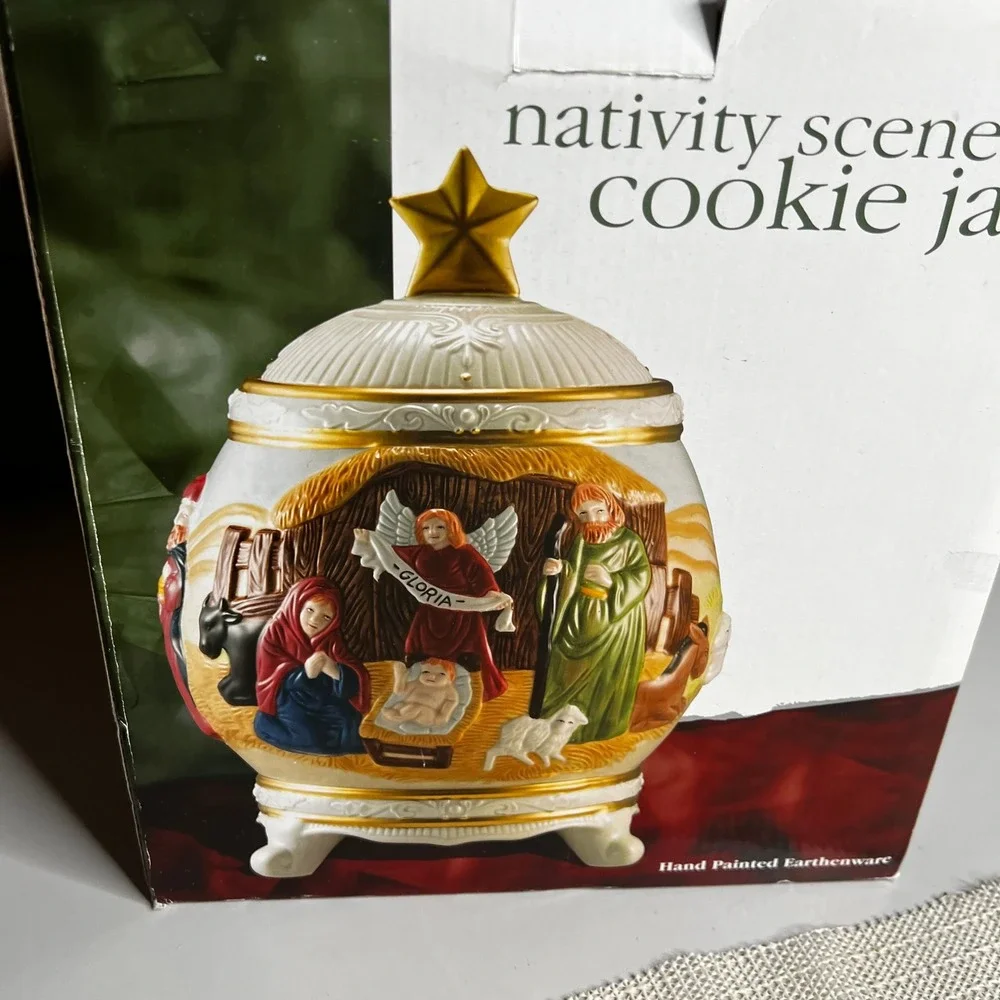 Jay‎ Import Nativity Scene Cookie Jar Hand Painted Earthenware Christmas 1168